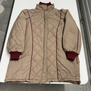 Vintage Sergio Valente Quilted Parka Jacket Tan Burgundy Trim Size 15/16 80s